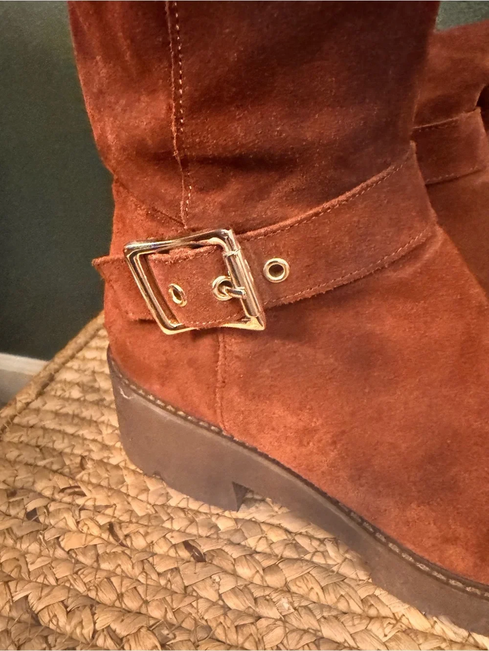 Naturalizer Over-the-Knee Suede Boots in Rust with Gold Buckle